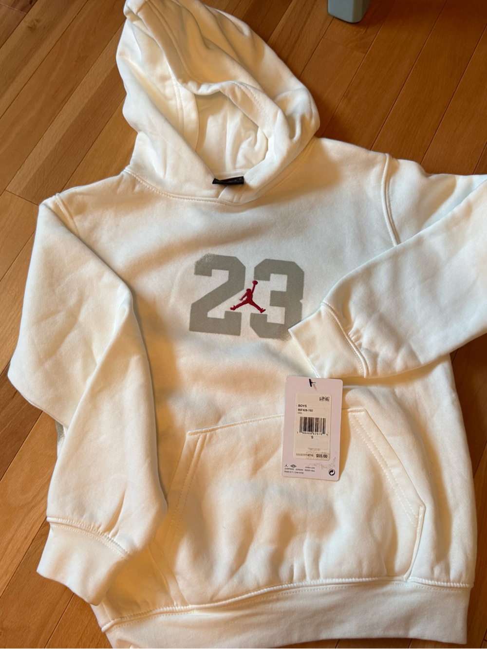 Jordan Kids White Hoodie with Gray 23 and Red Jumpman